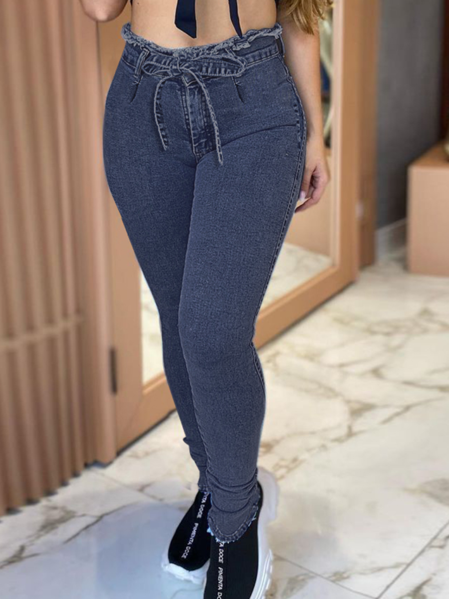 

LW Mid Waist Bandage Design Skinny Jeans, Baby blue