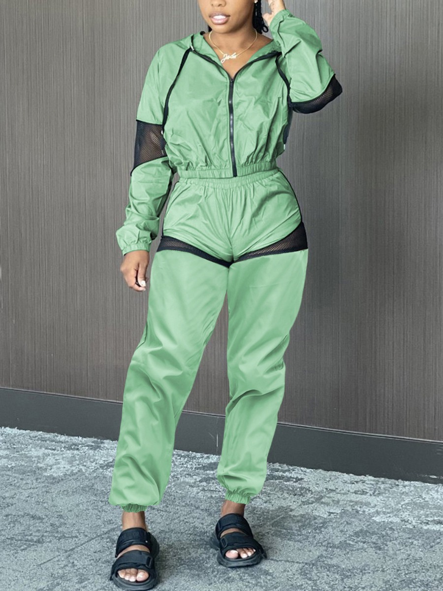 

LW Mesh Patchwork Tracksuit Set, Green