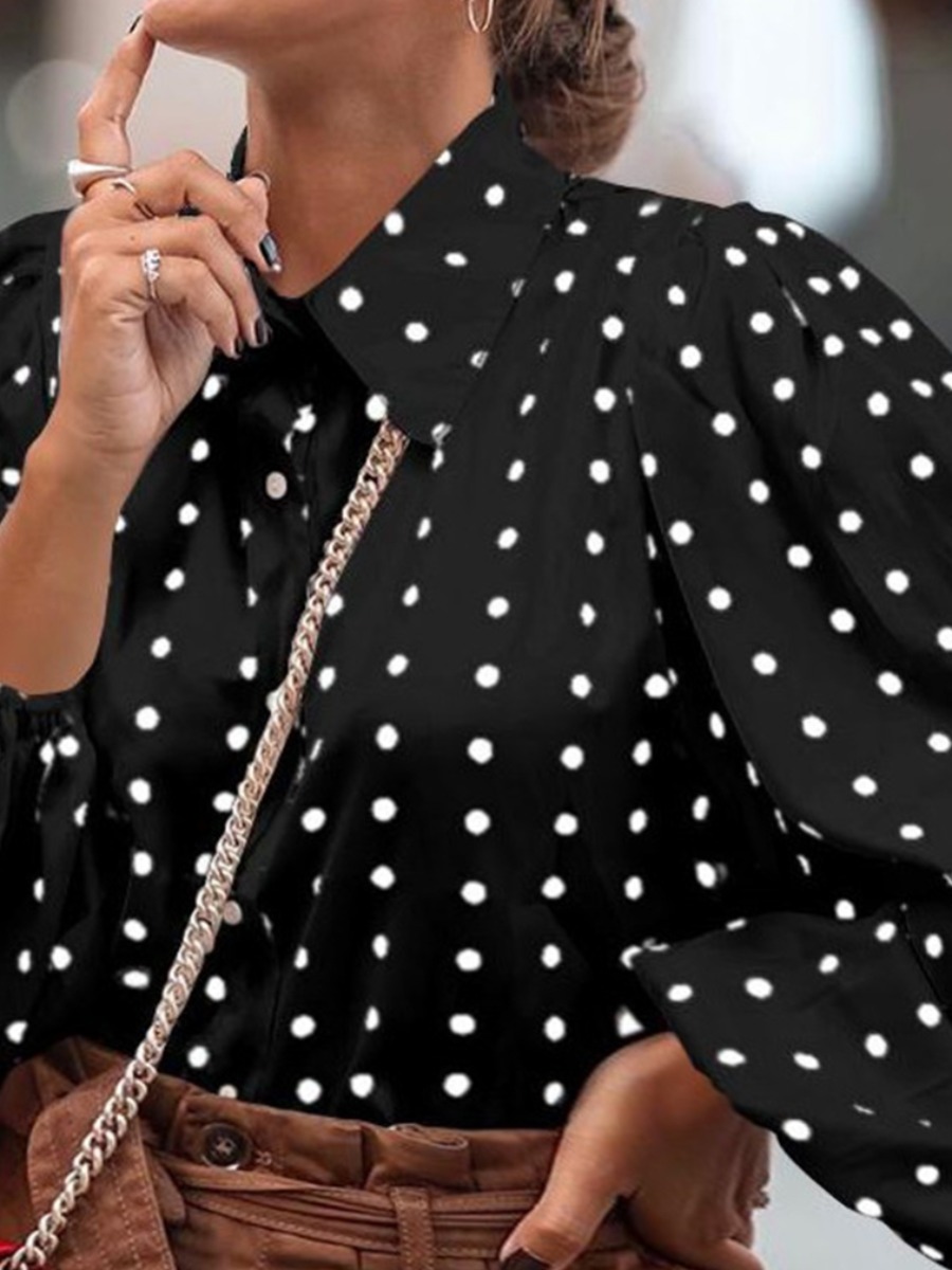 

LW Plus Size Dot Print Loose Shirt, Black