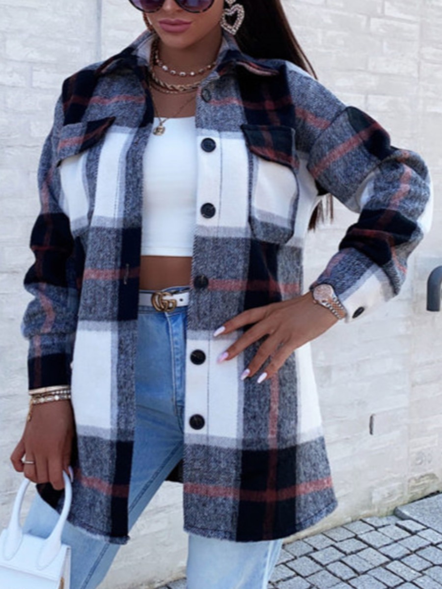 

LW Plaid Print Pocket Design Coat, Black