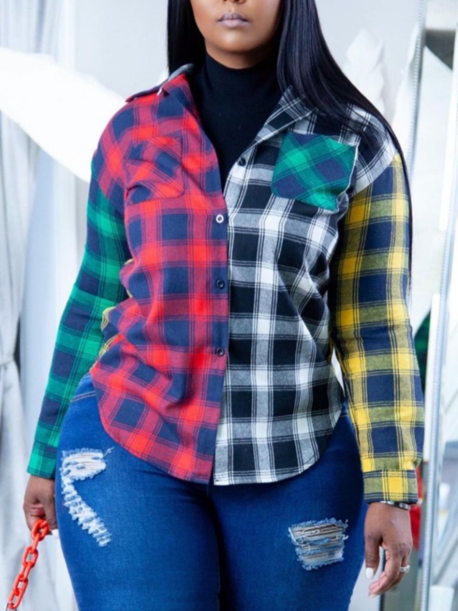 

LW Plaid Print Patchwork Shirt, Multi