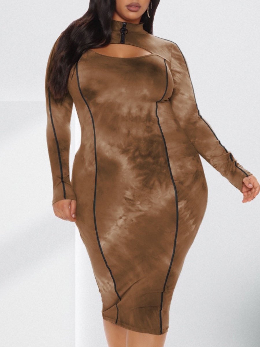 

LW Plus Size Tie Dye Cut Out Dress, Brown