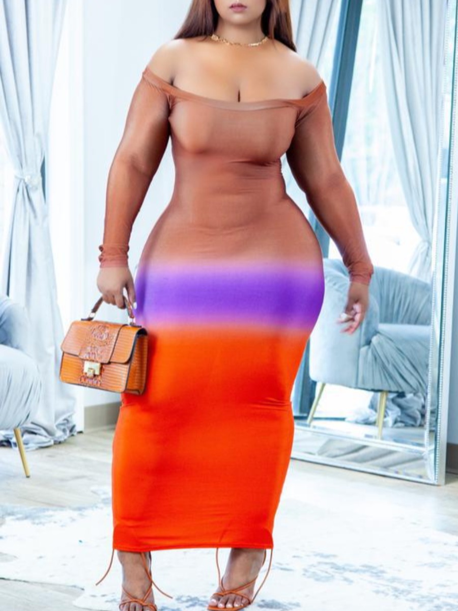 

LW SXY Plus Size Off The Shoulder Gradient Bodycon Dress, Croci
