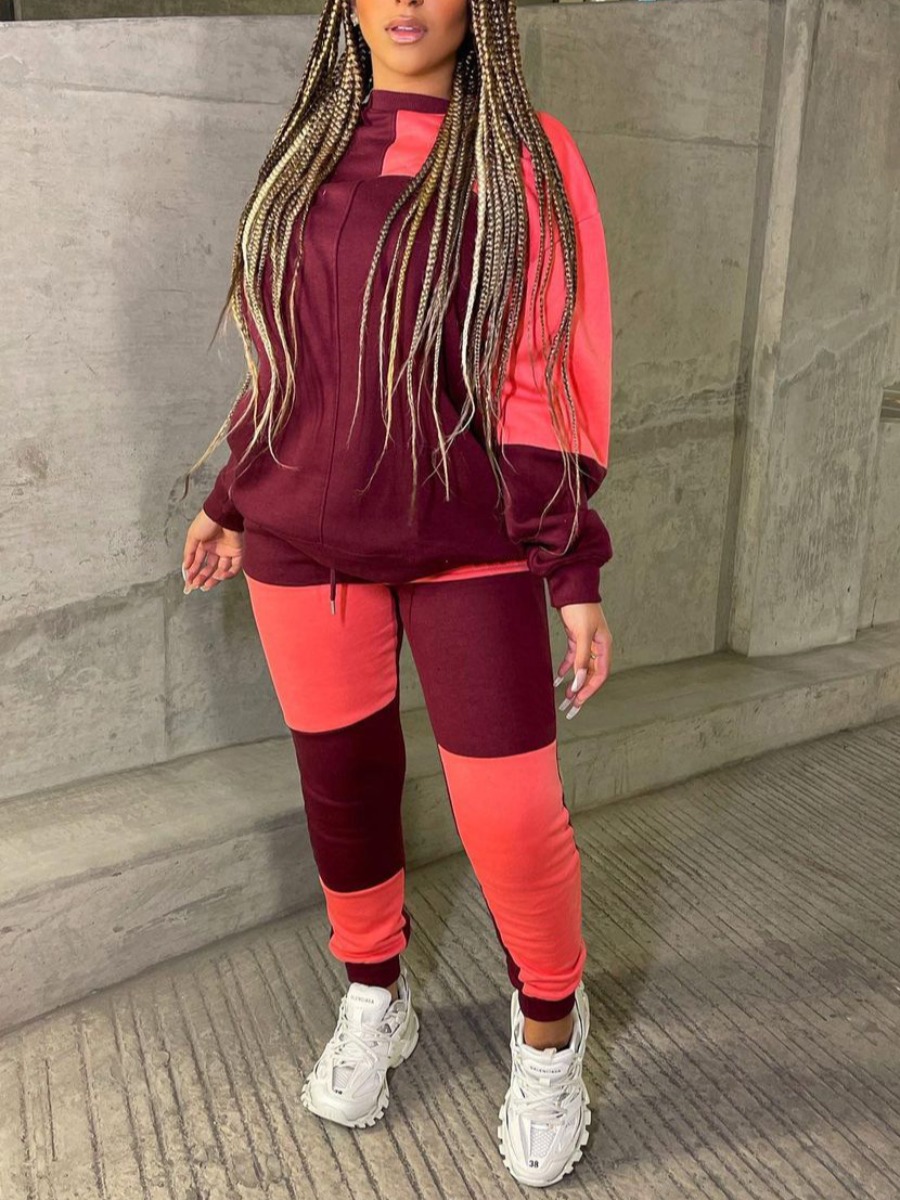 

LW Color-lump Oversized Tracksuit Set, Red