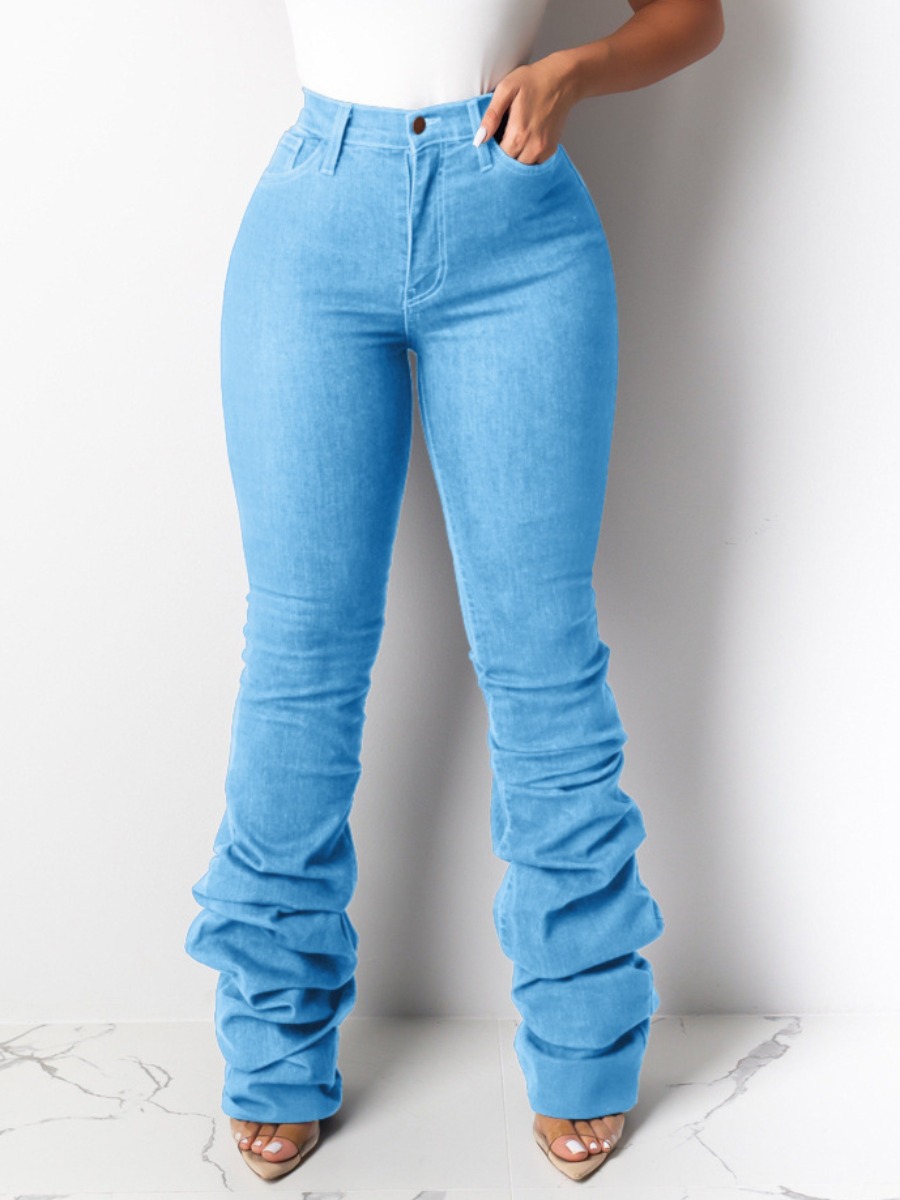 

LW High-waisted Stretchy Stacked Jeans, Baby blue