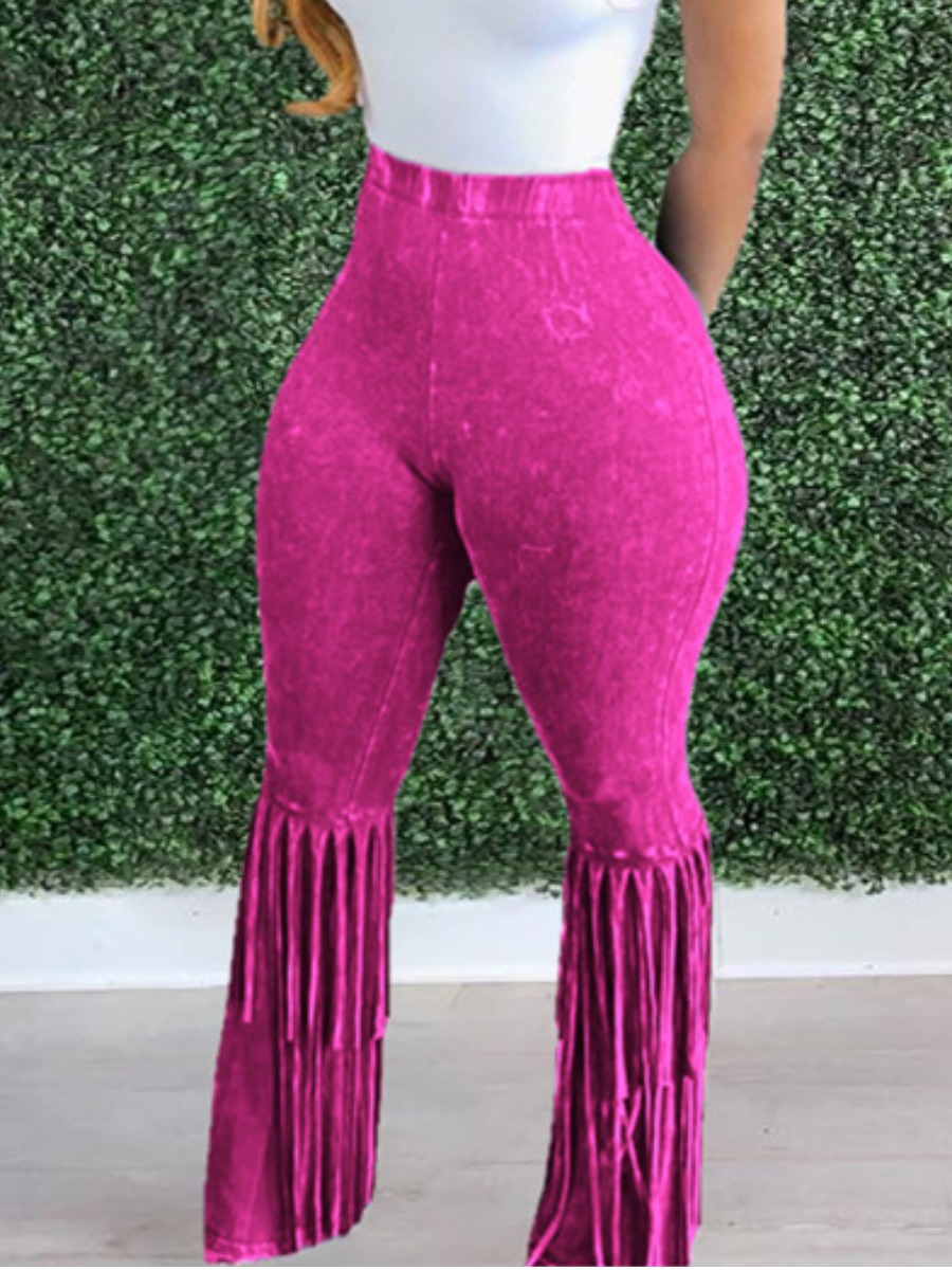 

LW Tie-dye Tassel Design Pants, Rose red