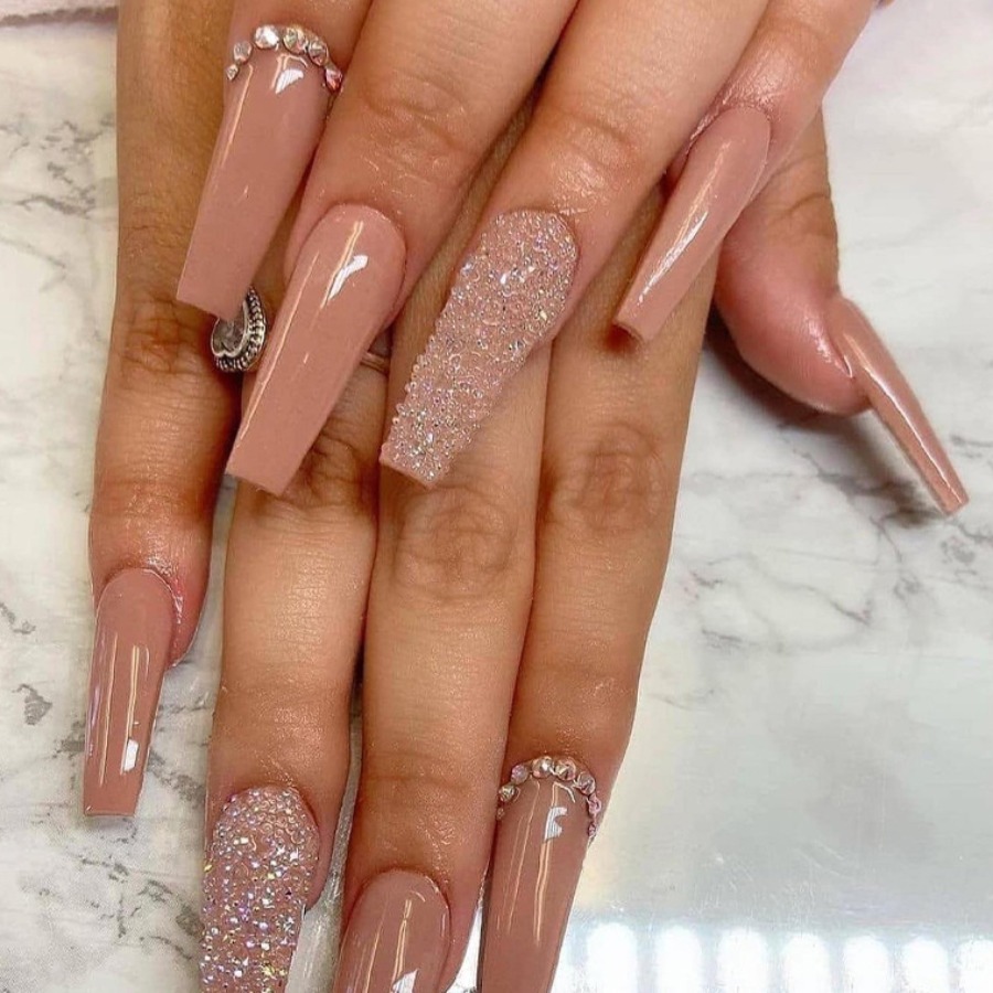 

LW Sequined Long False Nails, Apricot