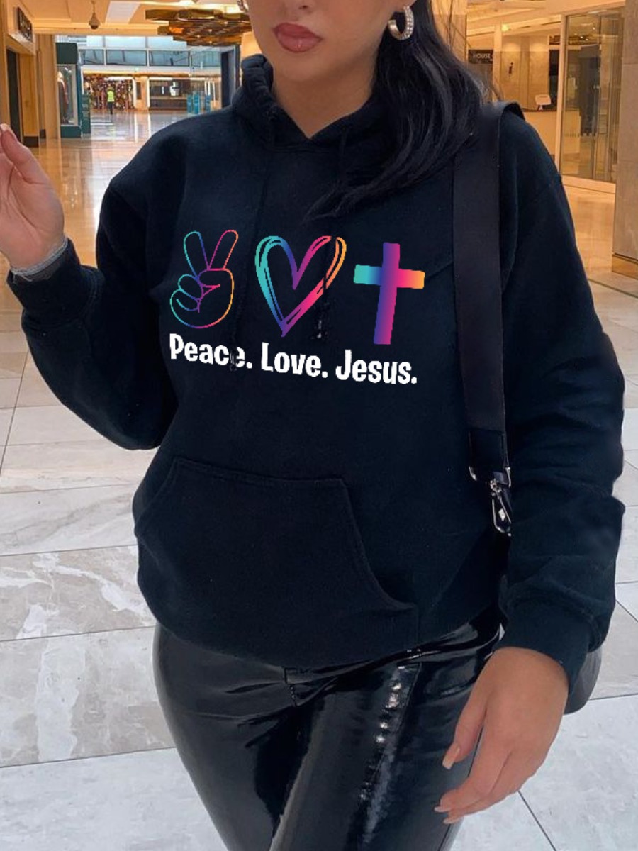 

LW Heart Letter Print Hoodie, Black