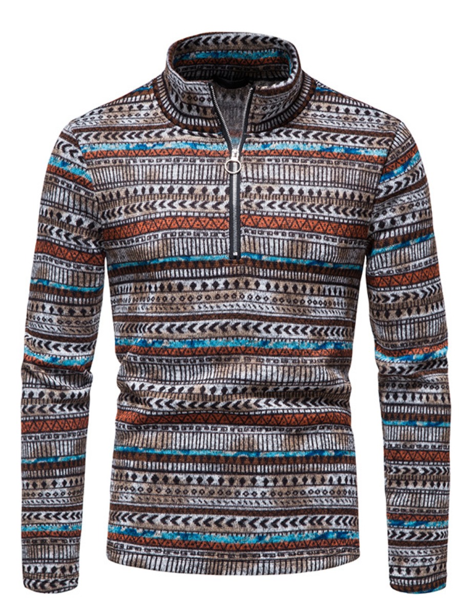 

LW COTTON Men Turtleneck Geometric Print Sweater, Multi