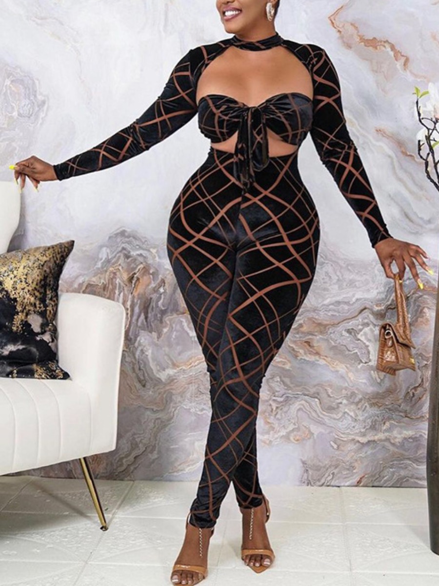 

LW SXY Bra Cut Out Tie Front Skinny Jumpsuit, Black