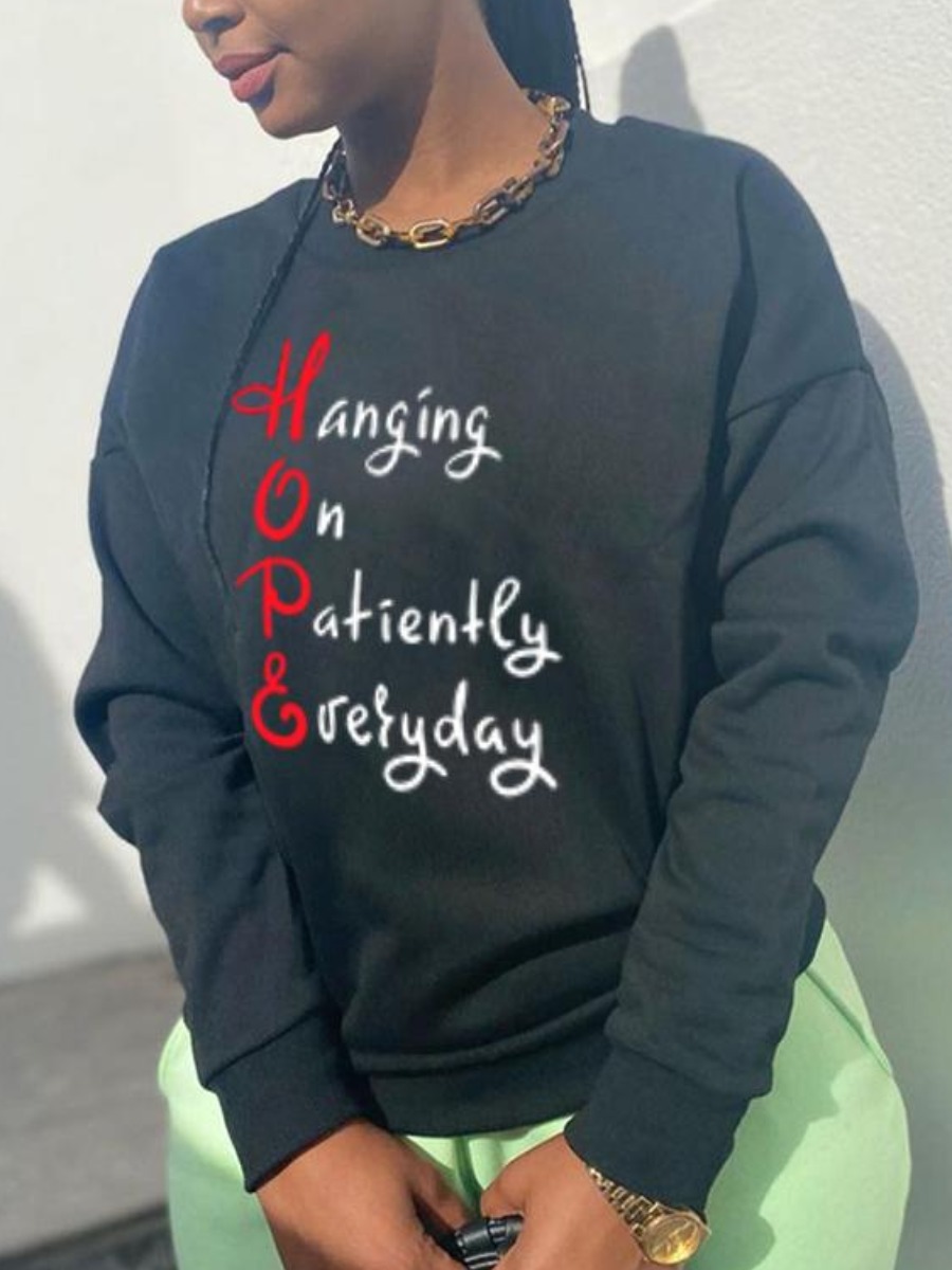 

LW Dropped Shoulder Letter Print Sweatshirt, Black