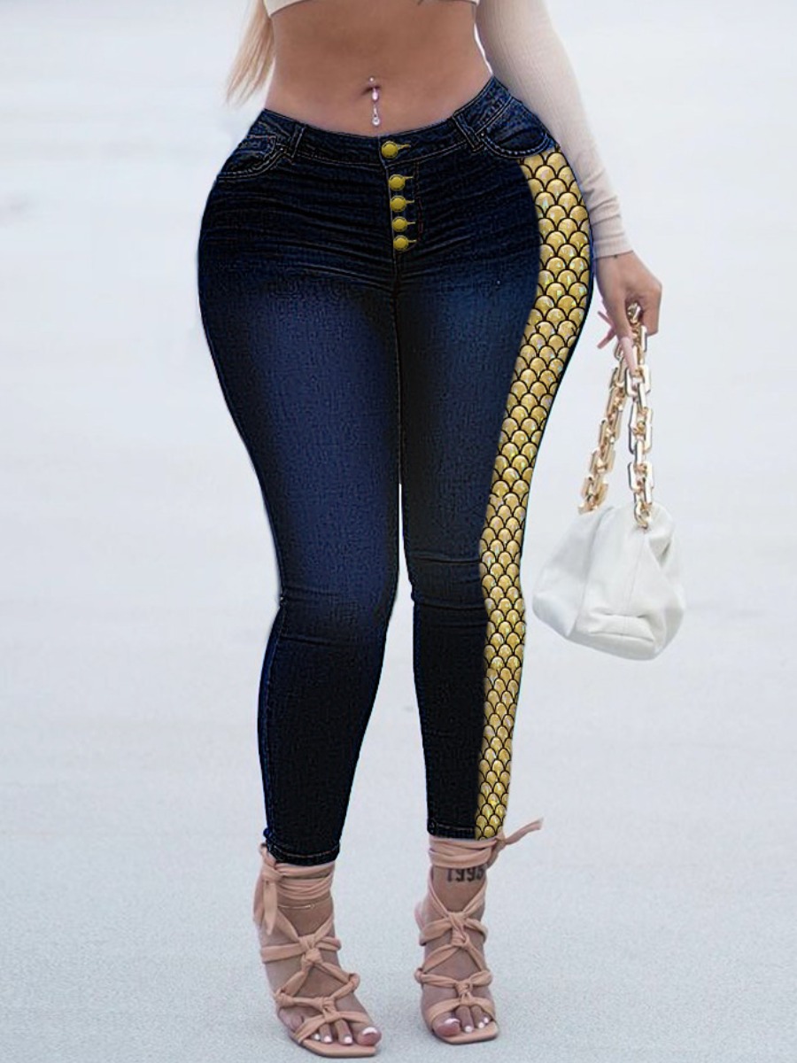 

LW Mid Waist High Stretchy Patchwork Skinny Jeans, Blue black