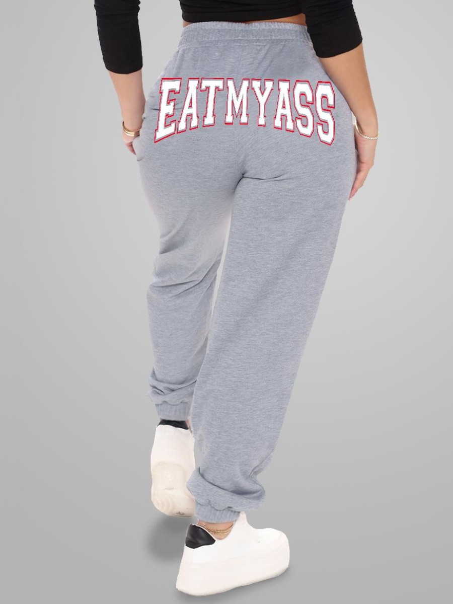 

LW Letter Print Drawstring Sweatpants, Grey