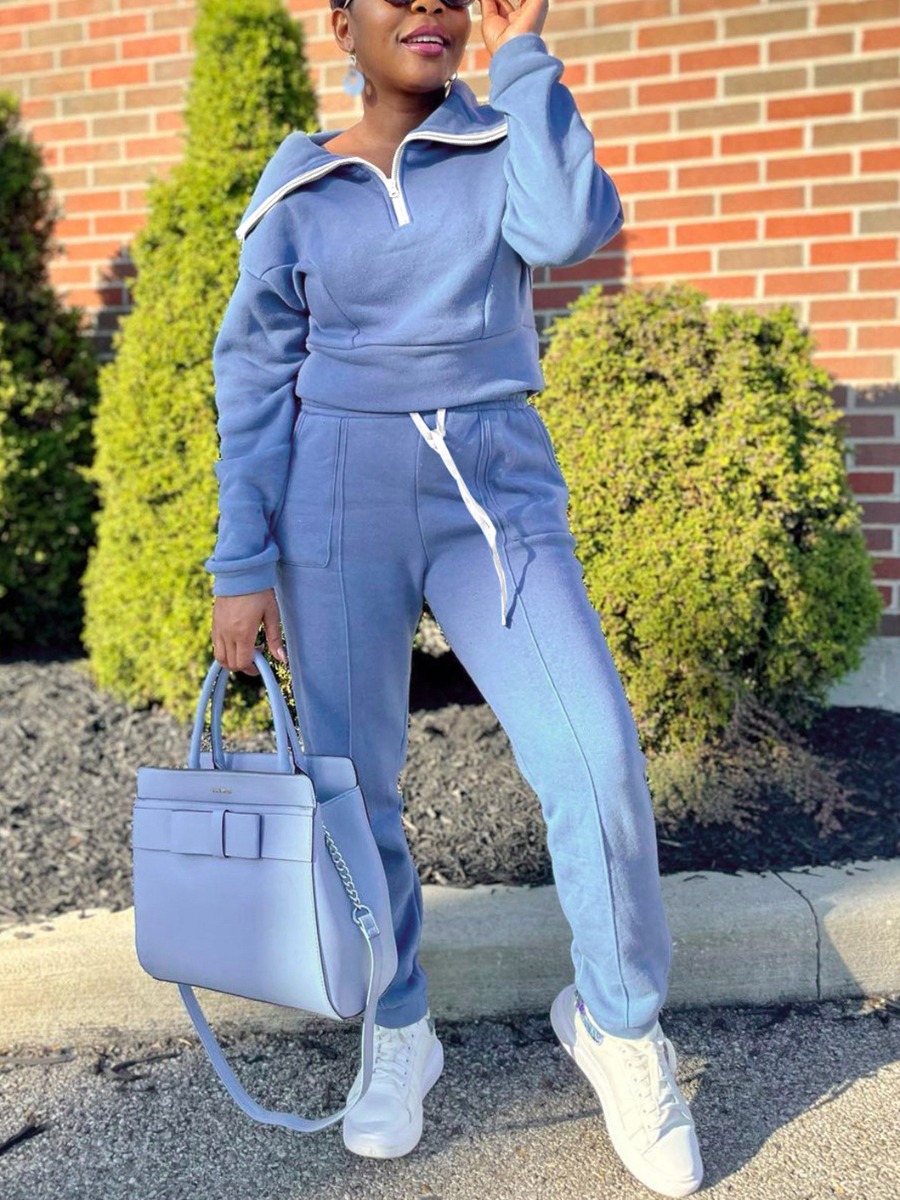 

LW Dropped Shoulder Drawstring Tracksuit Set, Blue