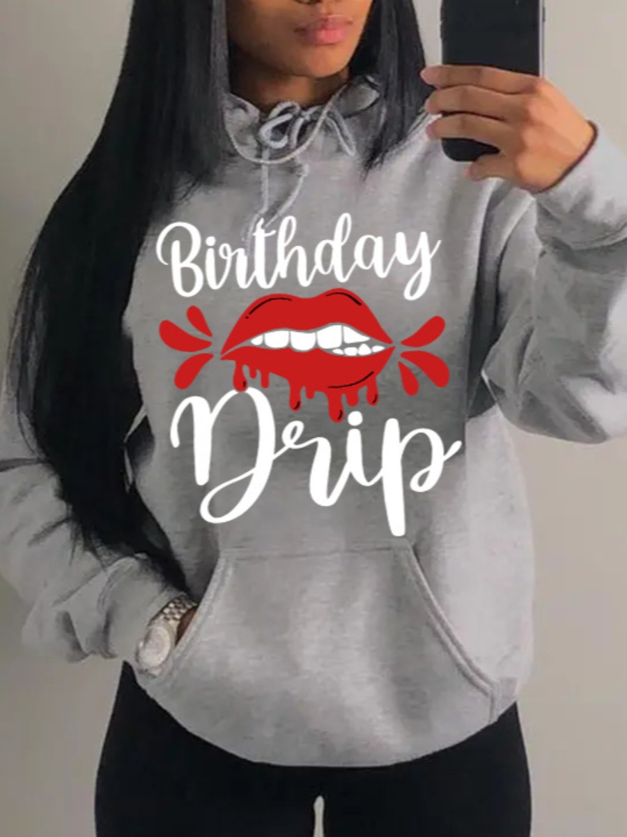 LW Plus Size Sweat Lip Letter Print Hoodie