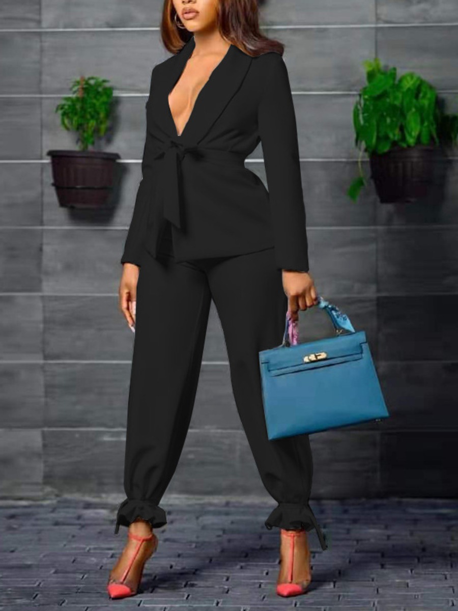 

LW Bandage Design Blazer Pants Set, Black