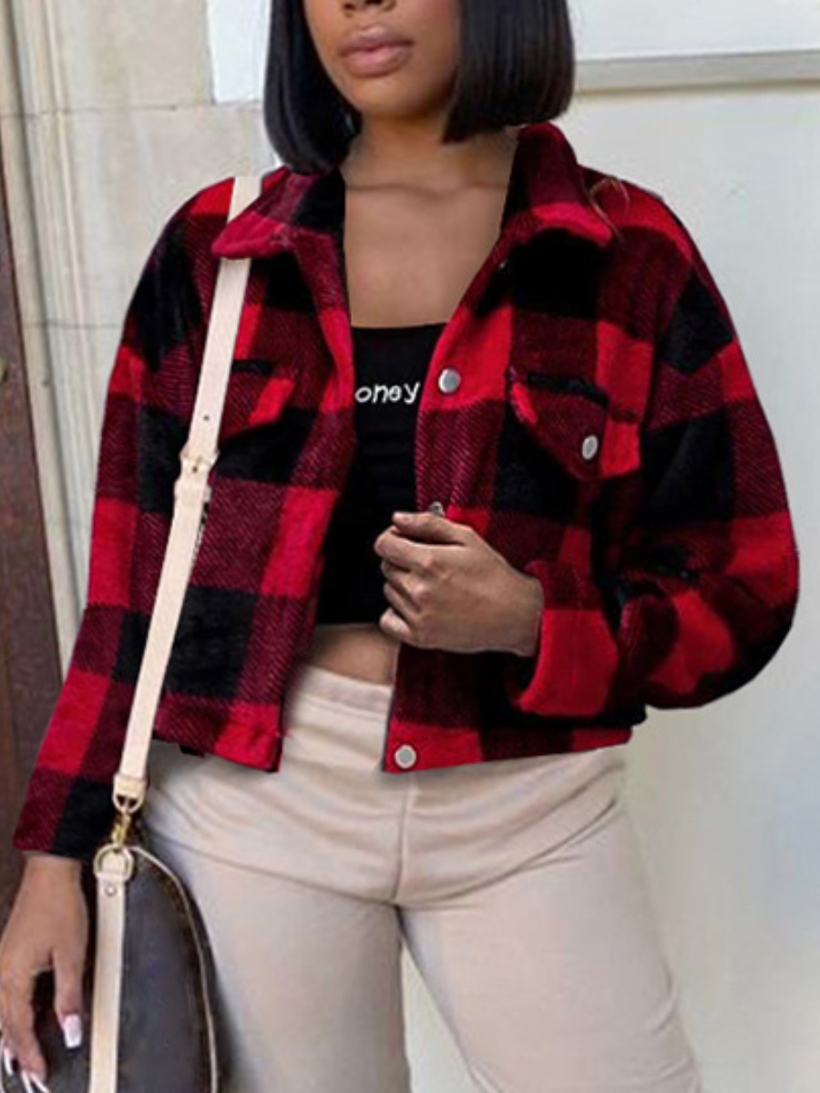

LW Plaid Print Pocket Design Jacket, Red