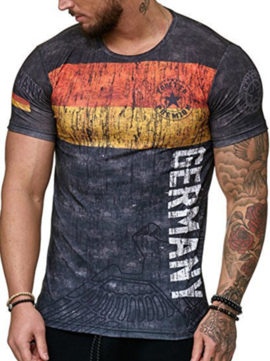 

LW Men Letter Print Patchwork T-shirt, Grey black
