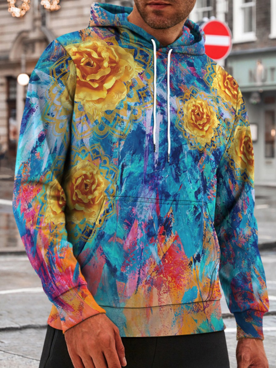 

LW Men Floral Print Tie-dye Hoodie, Multi