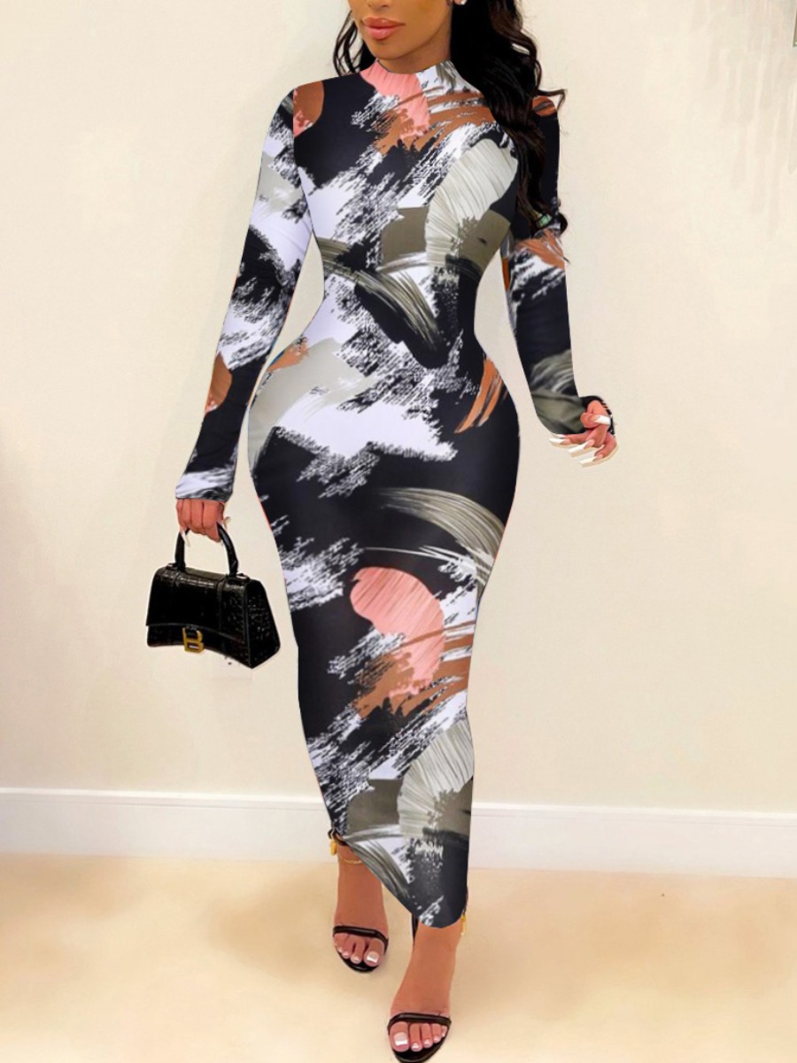 

LW Splash-ink Design Bodycon Reversible Dress, Black
