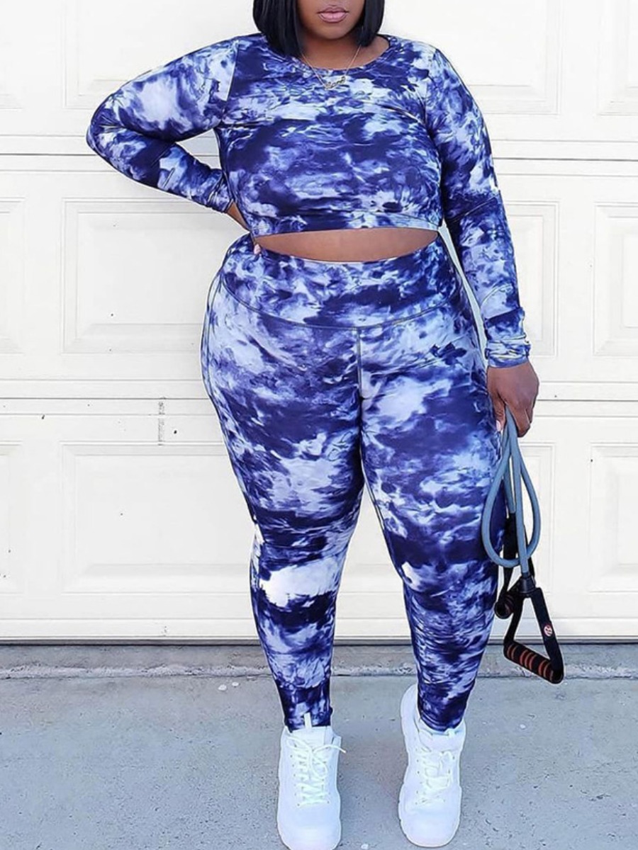

LW Plus Size Tie-dye Cut Out Pants Set, Blue
