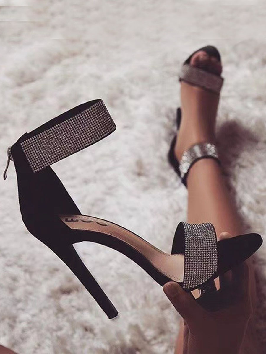 

LW Sequined Zipper Design Heels, Black