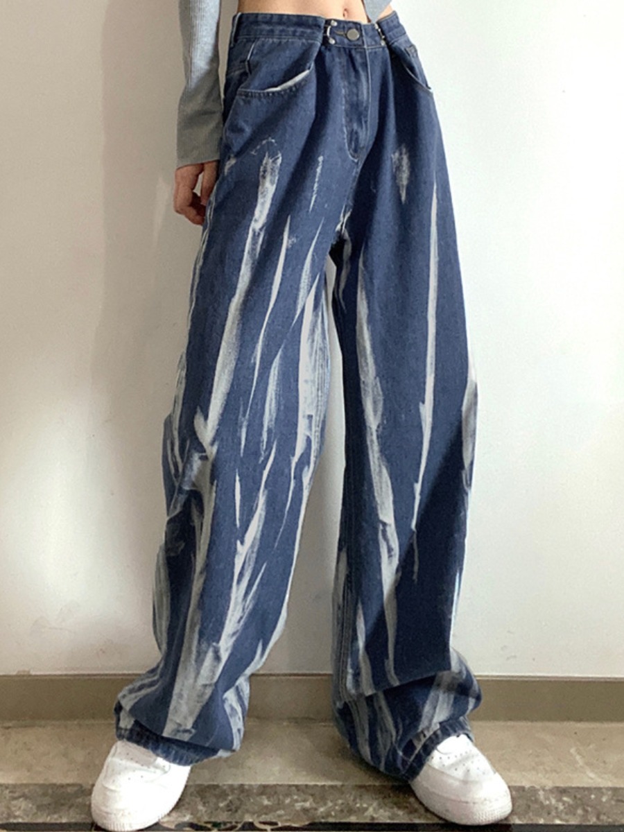 

LW Mid Waist Tie Dye Jeans, Blue