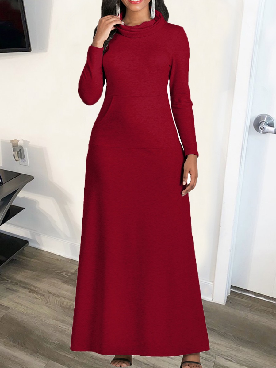 

LW Pocket Design Basic Sweat Dress, Wine red