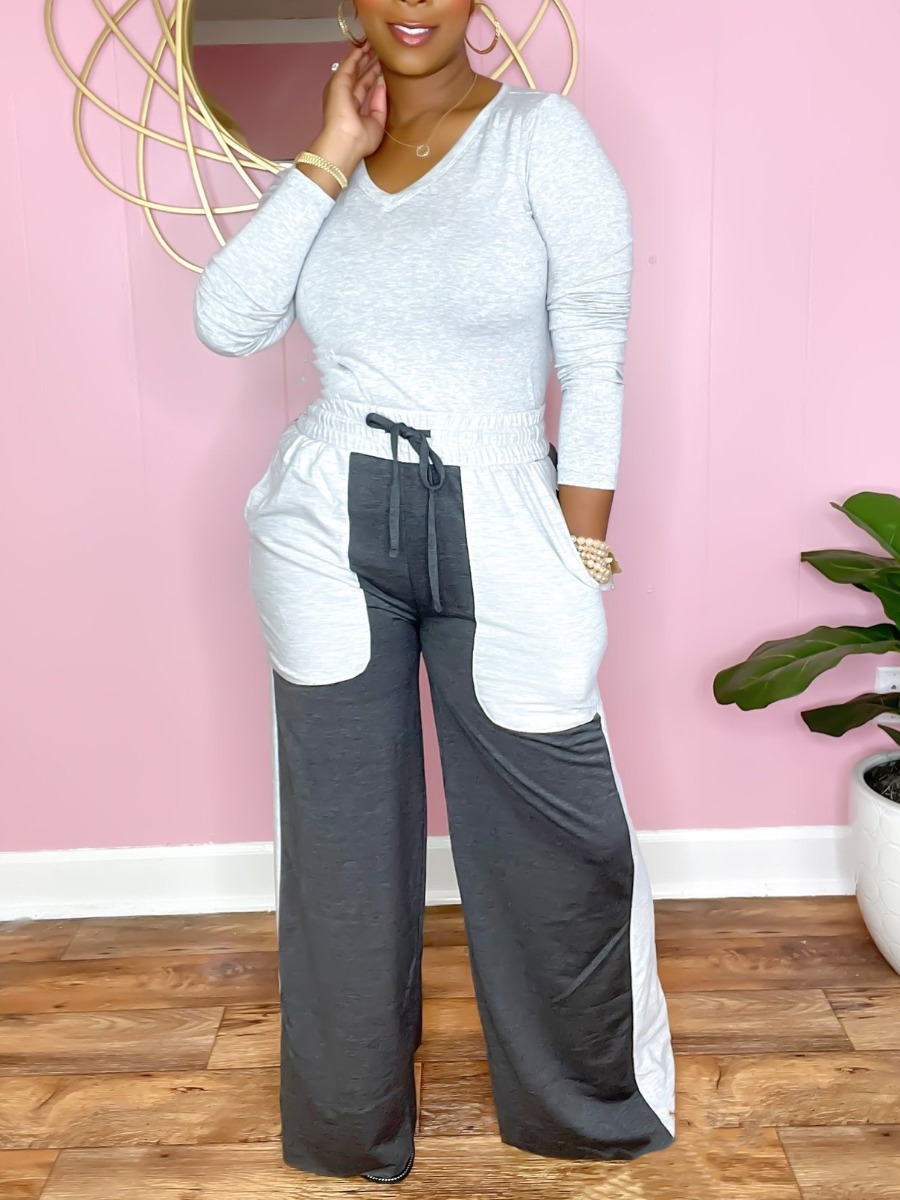 

LW Drawstring Wide Leg Pants Set, White
