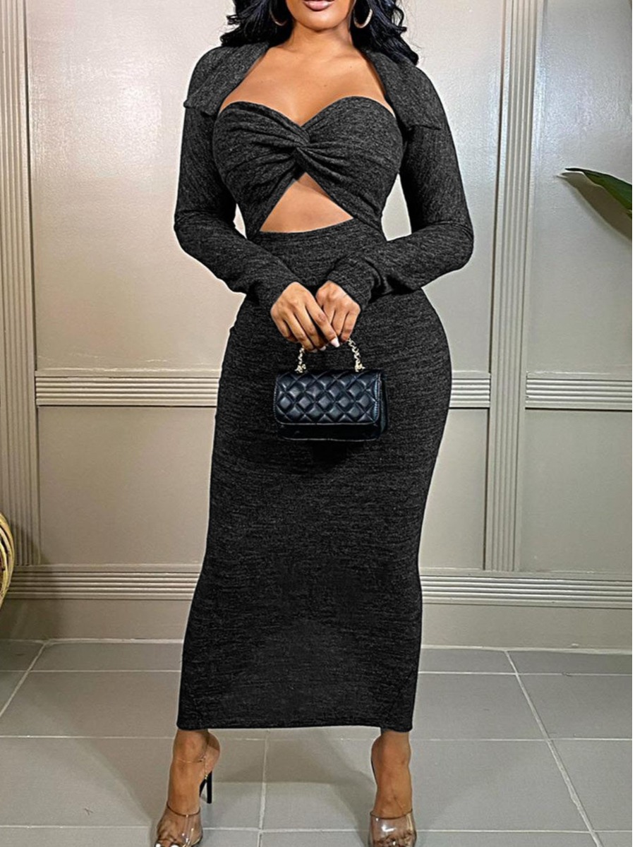

LW SXY Knot Front Cut Out Bodycon Dress, Black