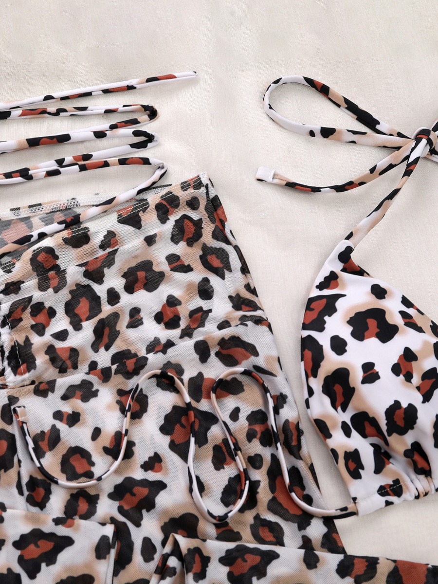 LW Leopard Print Backless Three-piece Swimsuit