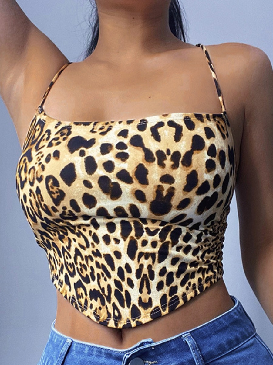 

LW SXY Leopard Print Criss Cross Tie Back Cami Crop Top