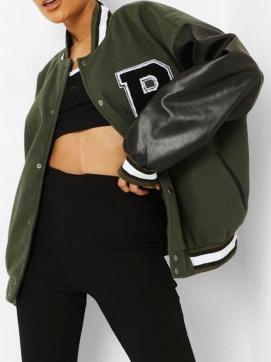 

LW COTTON Letter Decor Striped Jacket, Black