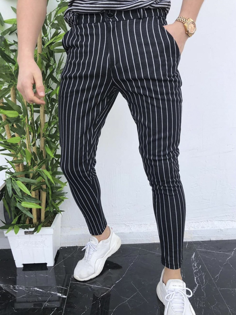 

LW Men Mid Waist Striped Pants, Black