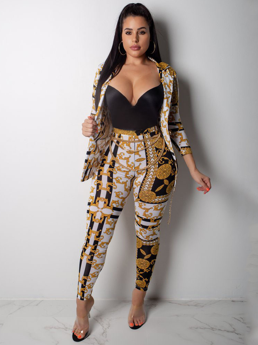 LW SXY Mixed Print High-waisted Pants Set (Without Bra And Chain)