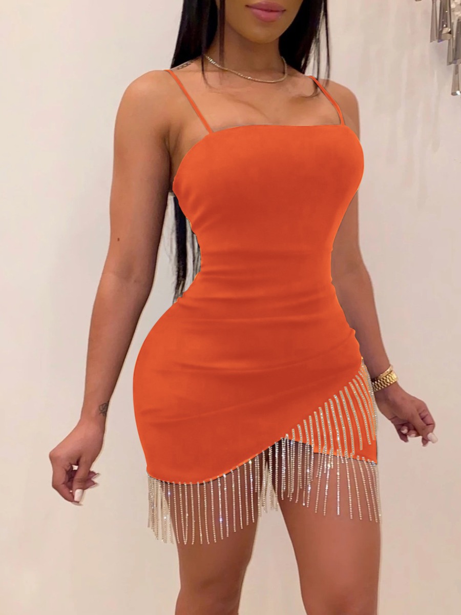 

LW SXY Tassel Design Cami Bodycon Dress, Orange