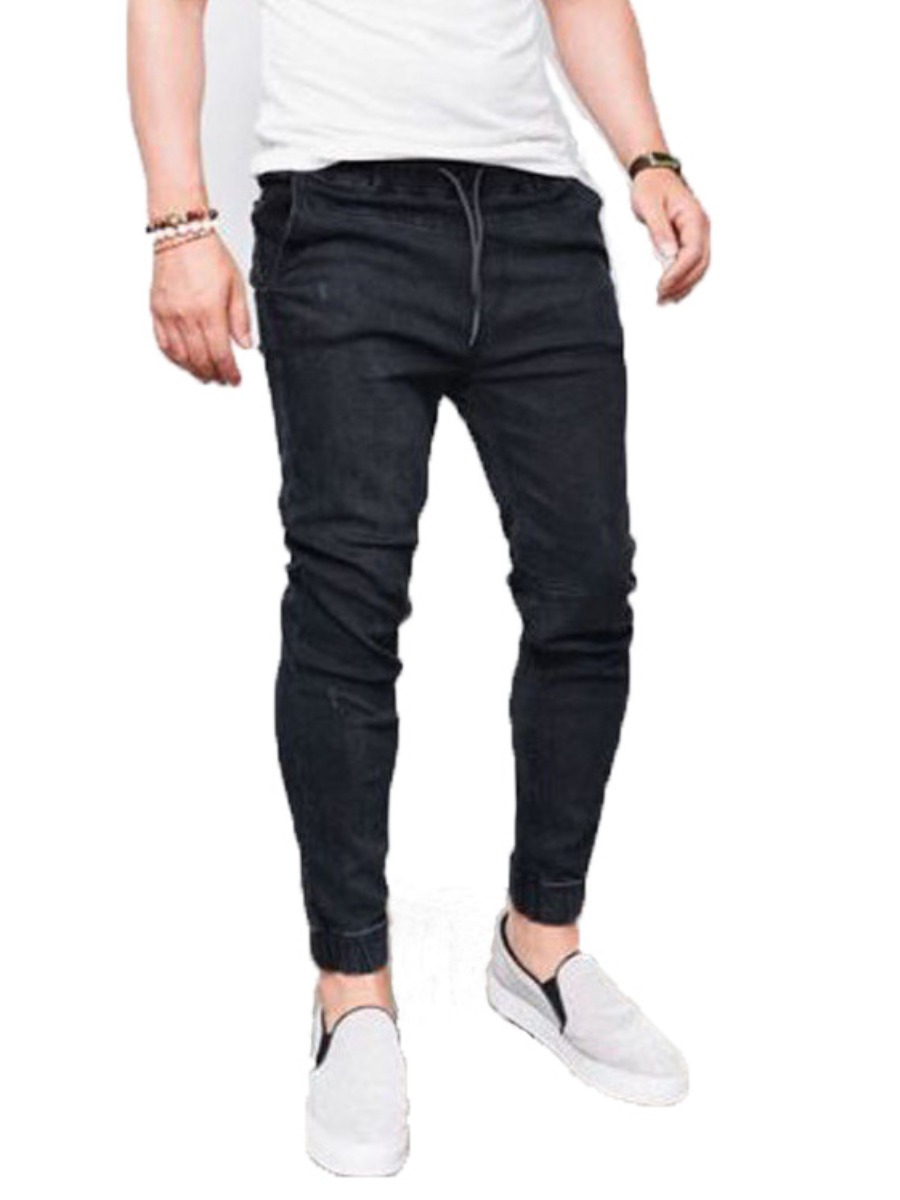 

LW Men Mid Waist Drawstring Jeans, Black