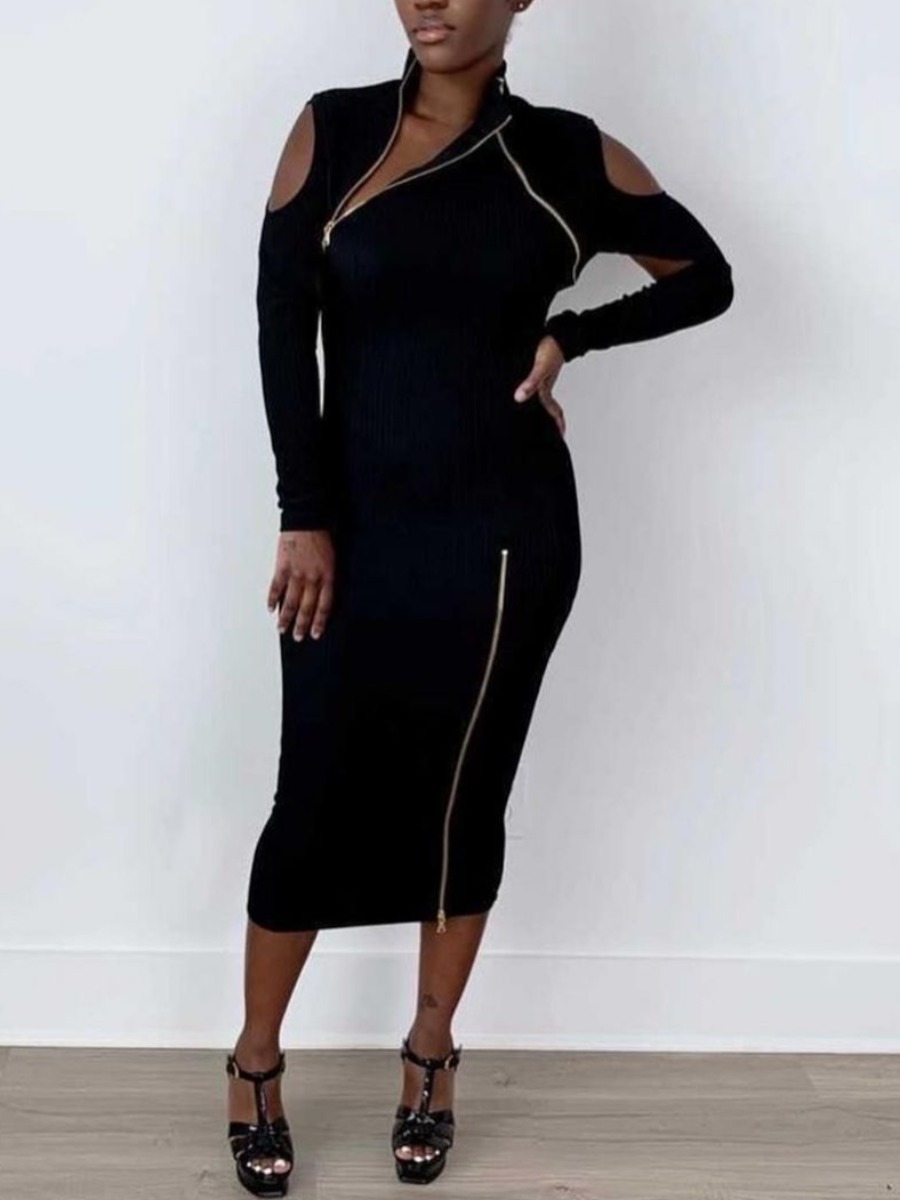 

LW SXY Rib-Knit Cut Out Bodycon Dress, Black