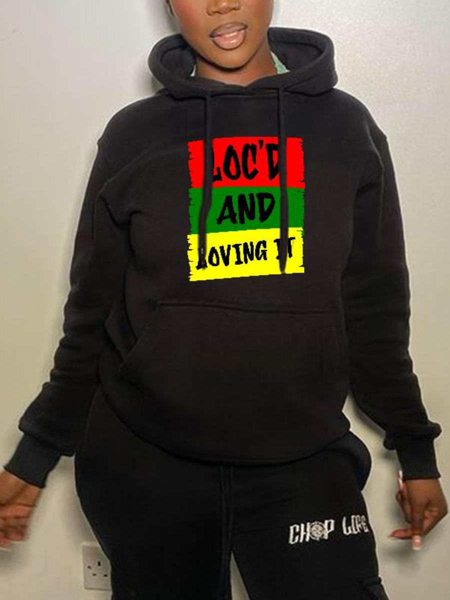 

LW Letter Print Kangaroo Pocket Oversized Hoodie, Black