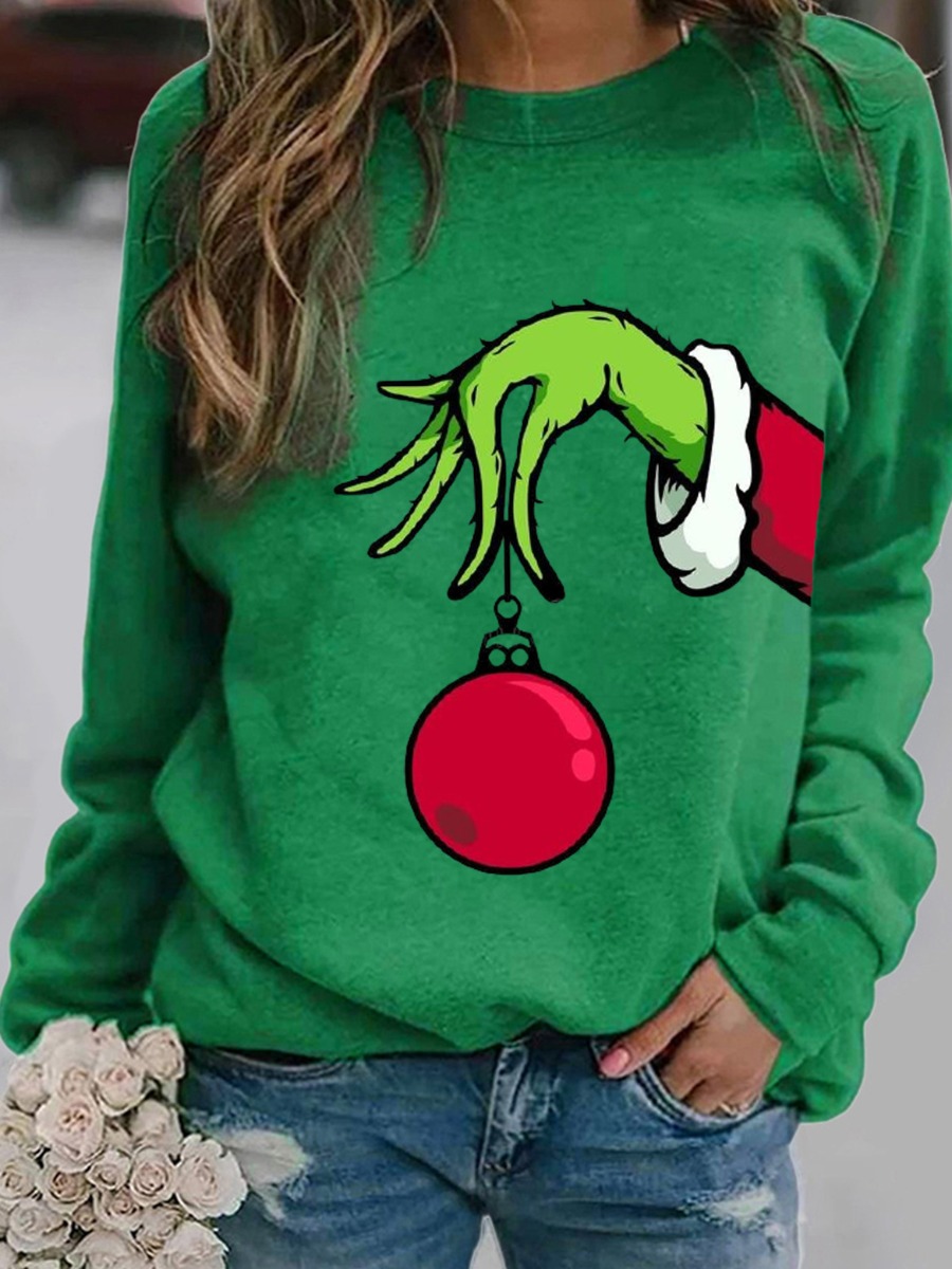 

LW Christmas Day Cartoon Print T-shirt, Green