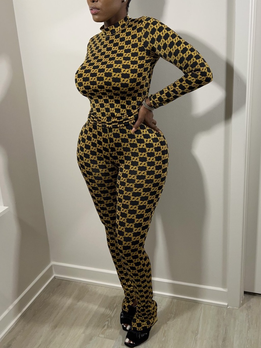 

LW Geometric Print Skinny Pants Set, Gold