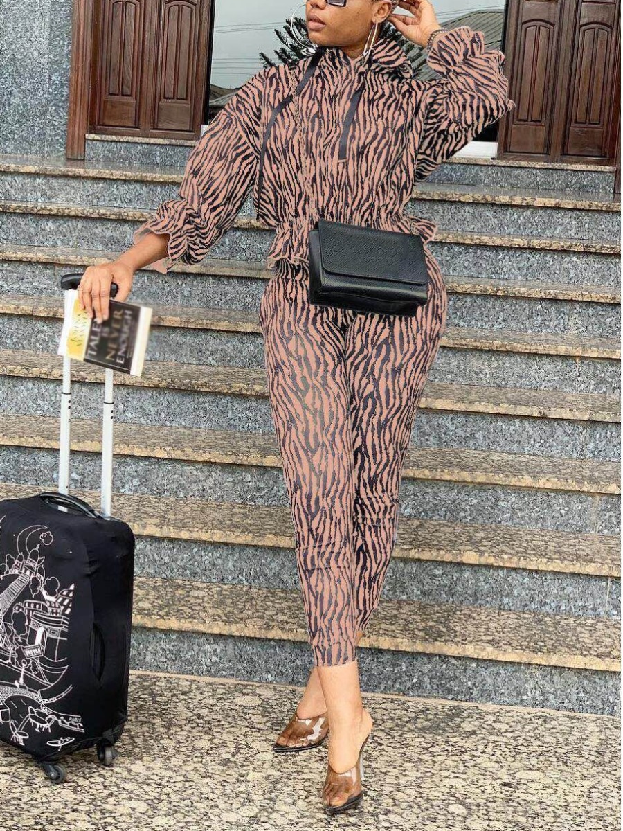 

LW Animal Print Tassel Design Pants Set, Ocher