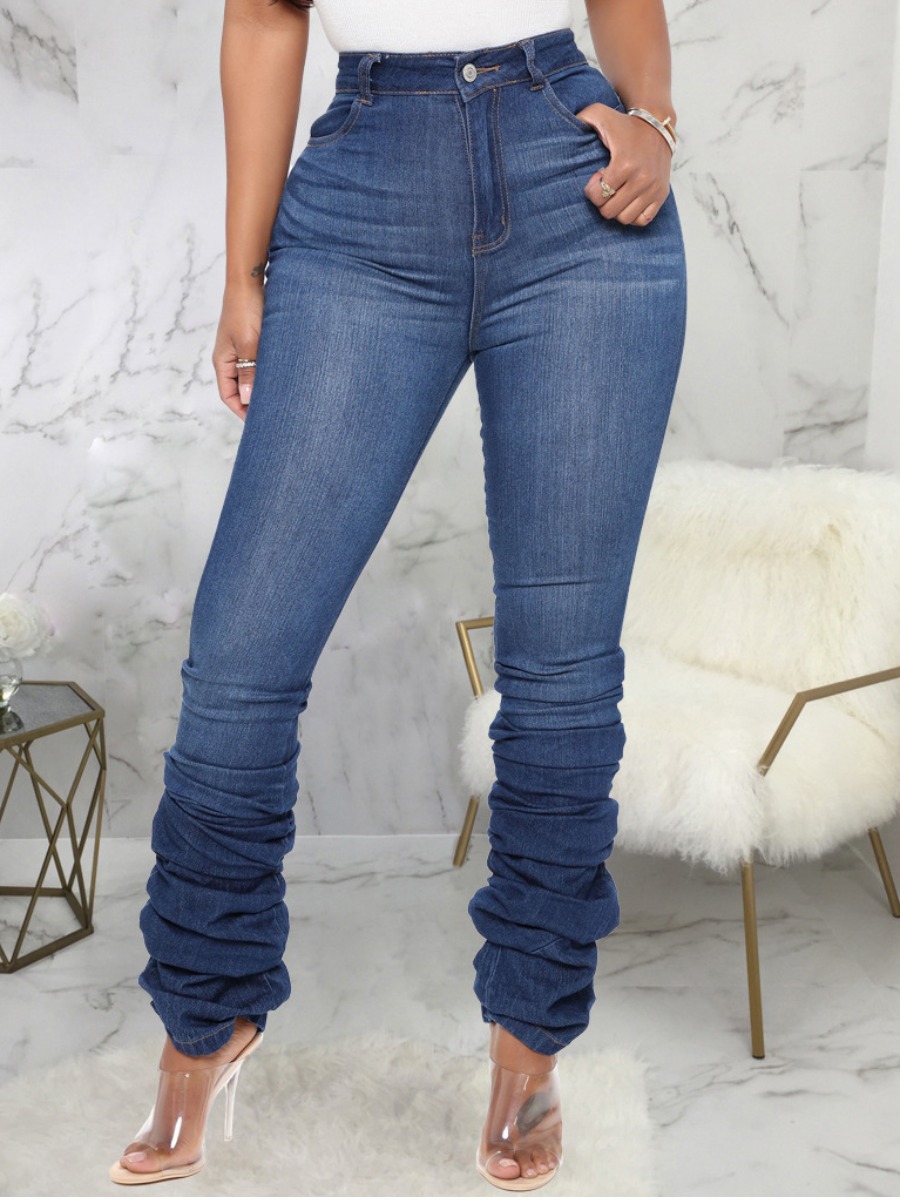 

LW High-waisted Stacked Jeans, Deep blue