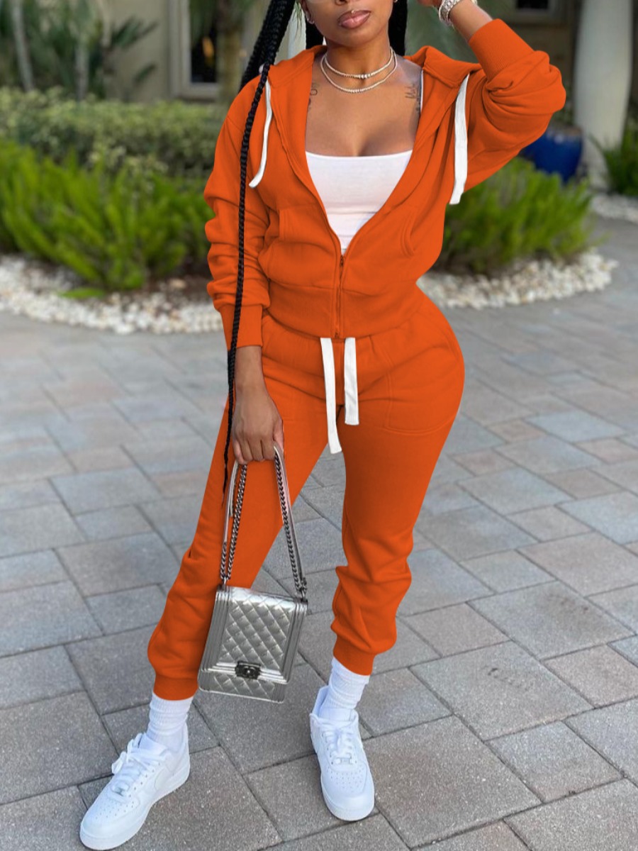 

LW Zipper Drawstring Hooded Tracksuit Set, Jacinth