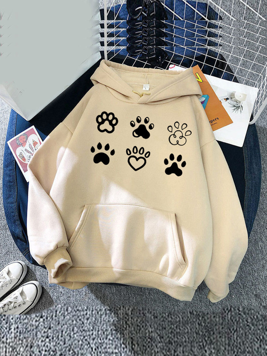 

LW Cartoon Print Kangaroo Pocket Hoodie, Apricot