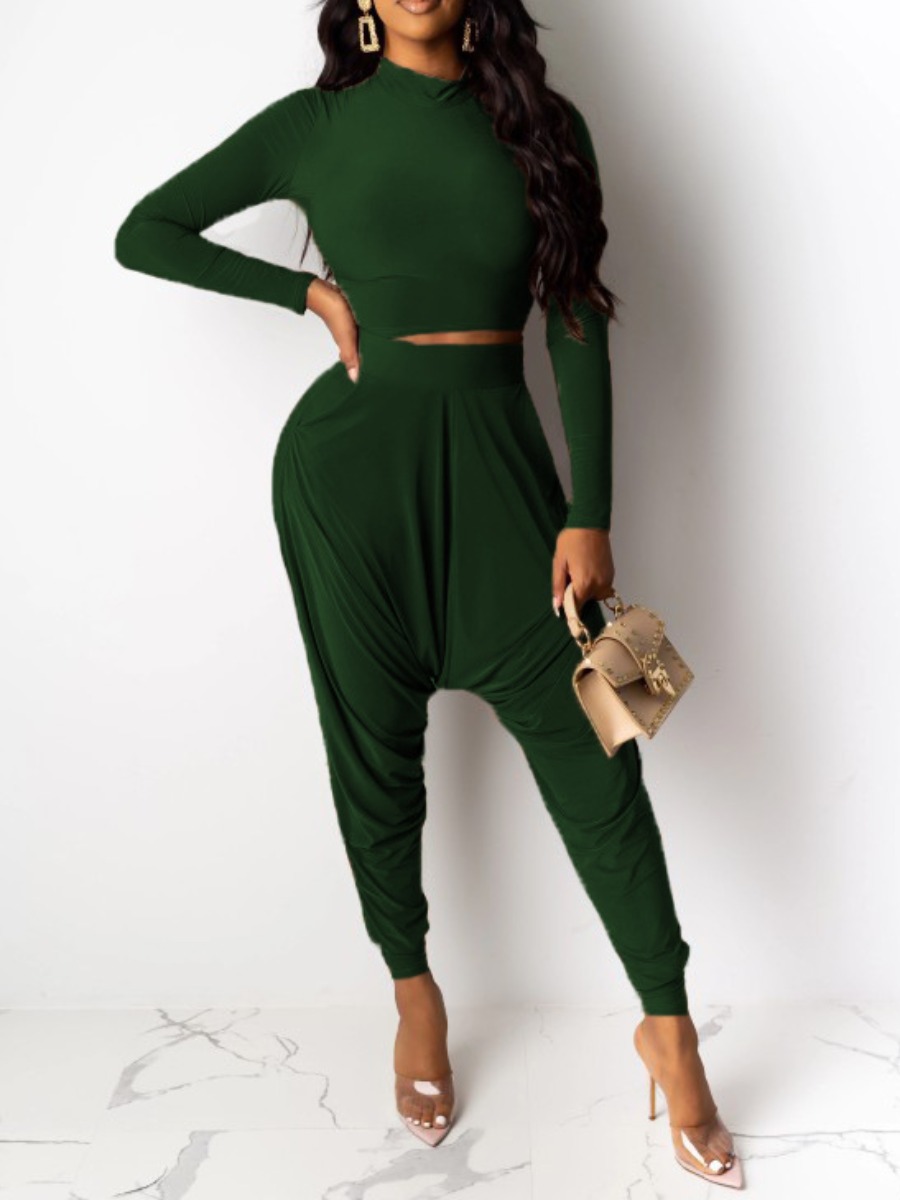 

LW Drop Crotch Harem Pants Set, Black green