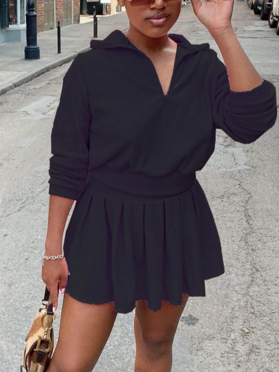 

LW Sweatshirt Flounce Design Skirt Set, Black