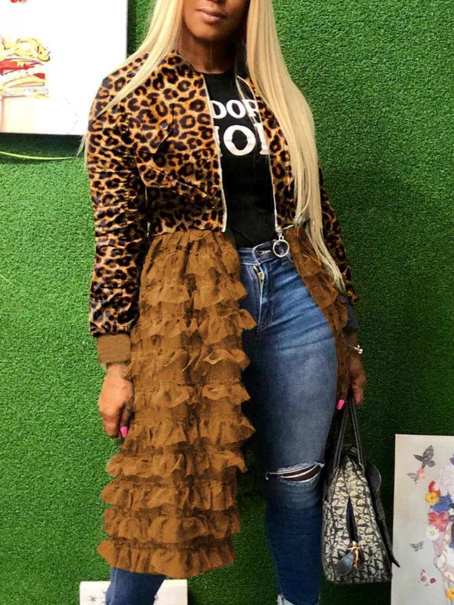 

LW Leopard Print Flounce Design Trench Coat
