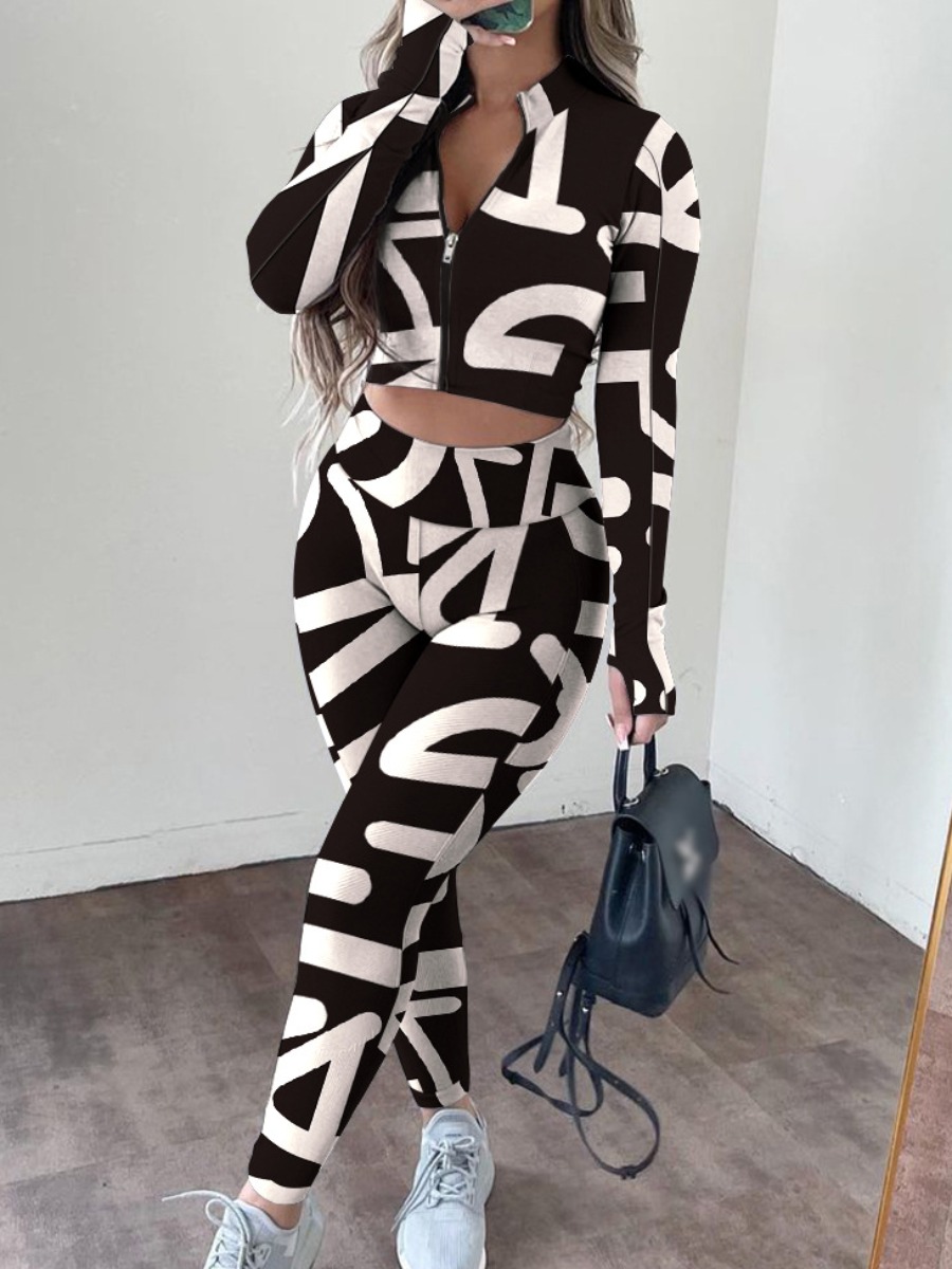 

LW Print Patchwork Skinny Pants Set, Black