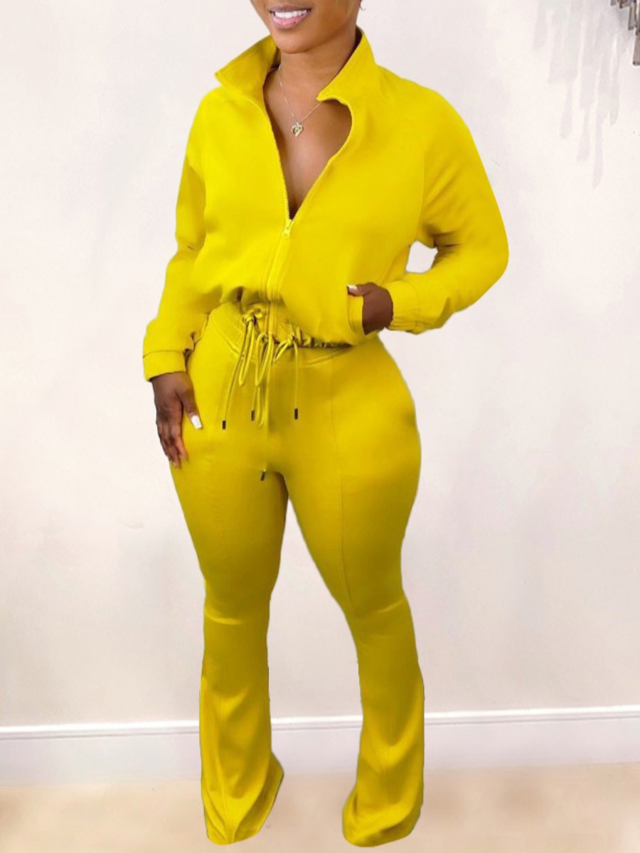 

LW Drawstring Flared Tracksuit Set, Yellow